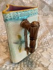 Vintage Majolica Triangular Pitcher Fan & Owl Pattern Vibrant Multicolor Design — photo 2