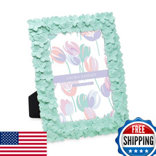 Laura Ashley 5x7 Mint Green Flower Textured Resin Picture Frame w/ Easel