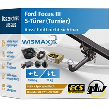 ANHÄNGERKUPPLUNG für Ford Focus III Turnier 11-18 starr GDW +7pol E-Satz ECS