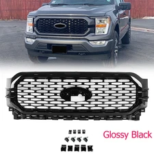 For 2021 2022 2023 Ford F150 F-150 XL XLT Front Bumper Grill Upper Grille Black