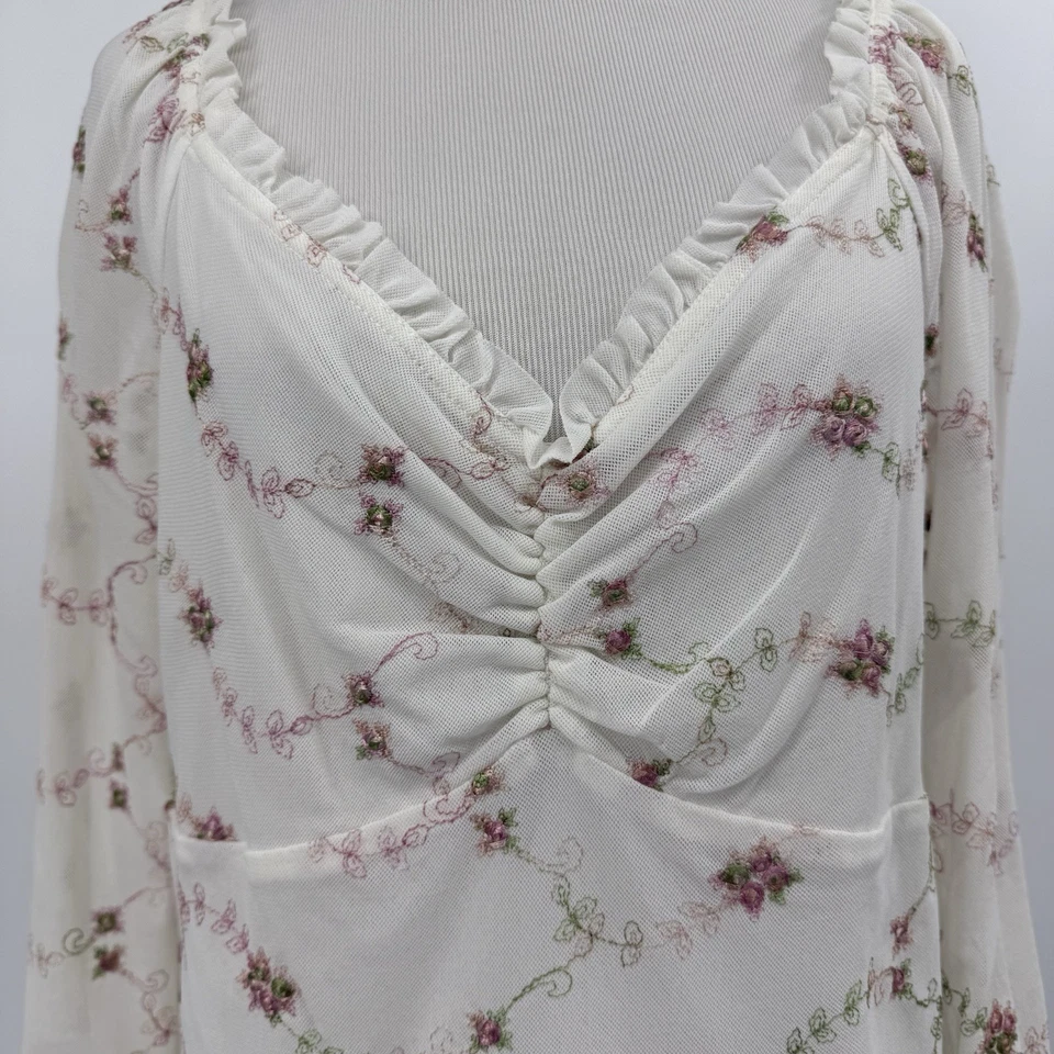 Vintage Newport News Eyelet Top Blouse Babydoll Y2K Ivory Mesh XL Fairy - Image 4 of 4
