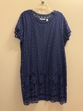 Isaac Mizrahi Live Dress Womens Size 1X Blue Floral Lace Overlay Stretch
