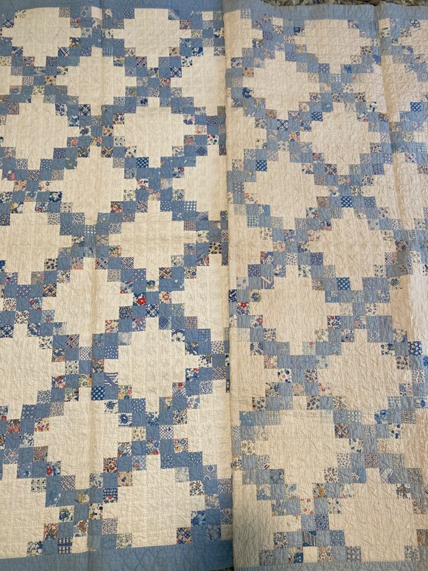 Pair of antique hand sewn Irish chain 55x66" throws