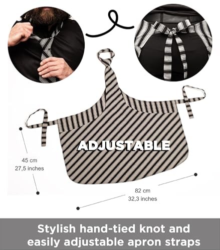 Delantal de corbata, rayas negras grises, delantal, ideas de regalos para hombre, ideas de regalos para hombre, - Imagen 5 de 7