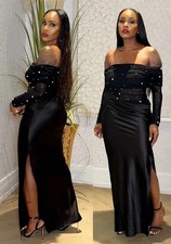 LATEST DESIGN Black Long Sleeve Off Shoulder Bodycon Evening Dress UK Size 12