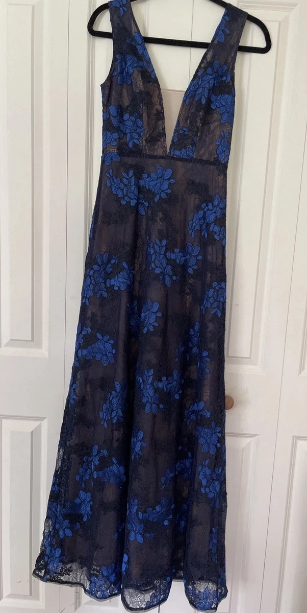 bcbg lace dress blue BCBGMAXAZRIA Stacy Plunging V Neck Embellished Waist Gown – Runway Catalog main image 0