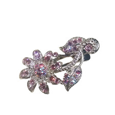 Purple Clear Rhinestone Silver Tone Flower Hair Barrettes Clip Elegant Party...