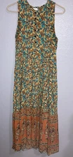 R. Vivimos Sleeveless Boho Floral Maxi Dress Festival Hippie Pleated Tiered Sz L