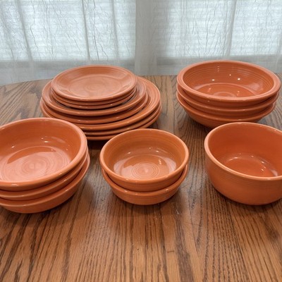Fiestaware Tangerine Orange Plate Bowl Lot 17 Pcs No Chips / Cracks