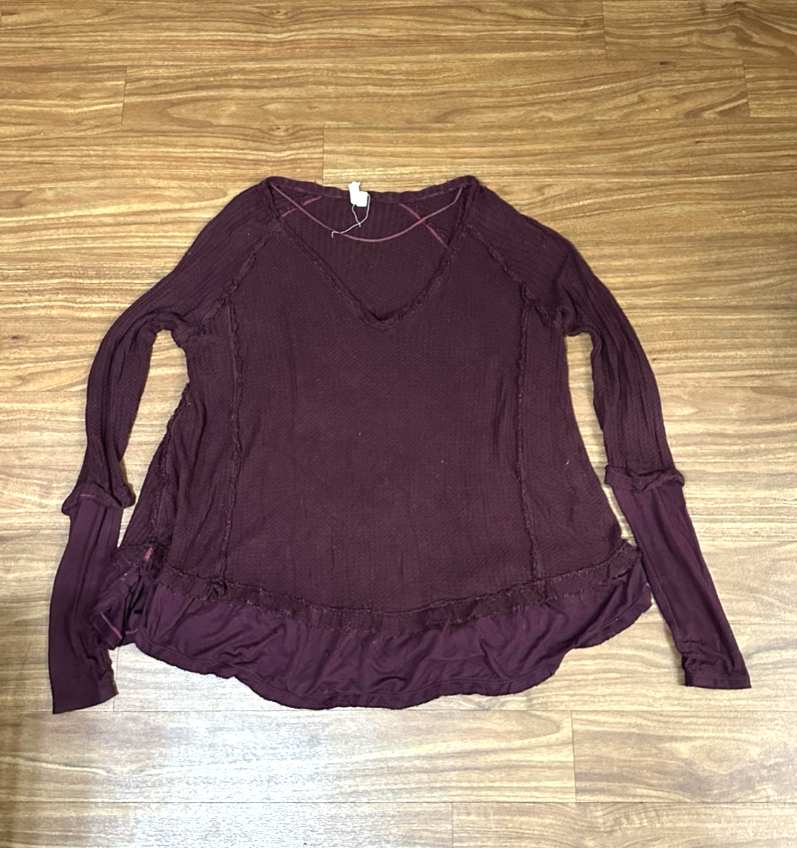 WE THE FREE People Women Top Laguna Thermal Waffle Knit Burgundy XS *Hole
