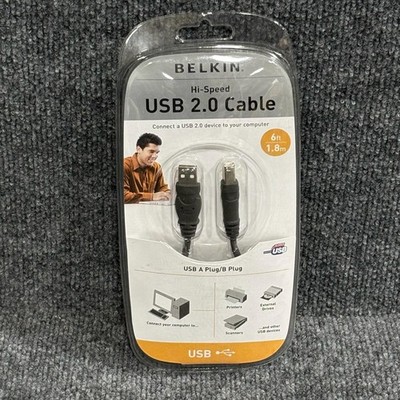 Belkin USB 2.0 Cable A Male To B Male 6ft Black Hi-Speed Gold Plated Printer