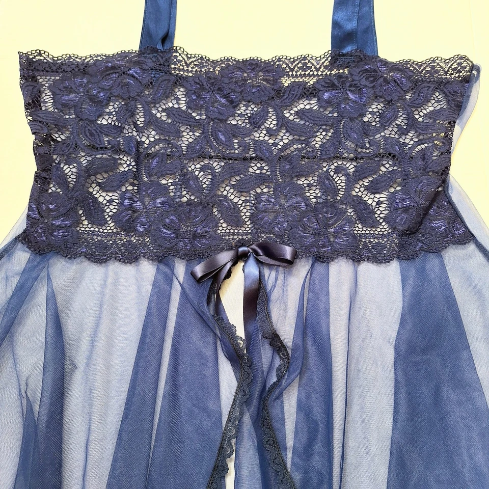 Vintage Blue Lace Sheer Cami Lingerie Top Women's Size Large Y2K Whimsy - Image 2 of 4