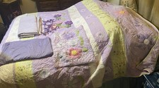 Pottery Barn Kids Queen Floral Quilt Purple Green Pink White Cotton 68x86