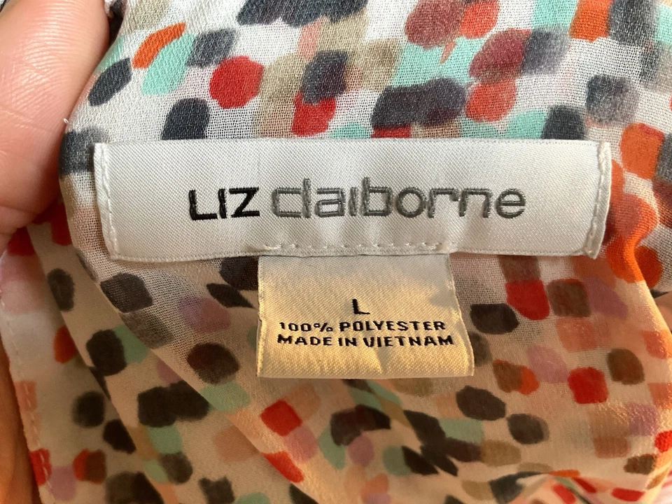 Blusa sin mangas con cuello abotonado Liz Claiborne para mujer Top multicolor grande Foto 2 de 4