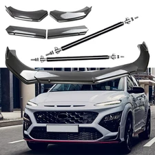 Carbon Front Bumper Lip Spoiler Splitter + Strut Rod For Hyundai Kona Velsoter