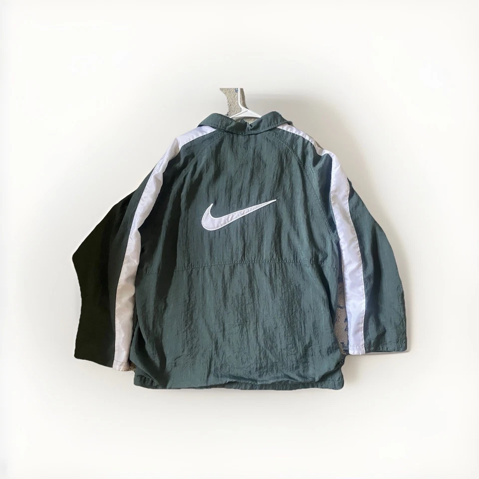 Vintage 90’s Nike Men’s Windbreaker Track Coach Jacket Green White Stripe XL - Image 2 of 4
