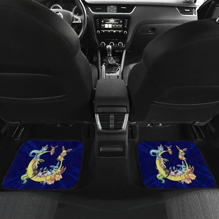 PKM Anime Car Floor Mats - Eevee Evolution On The Moon Dark Car Accessories