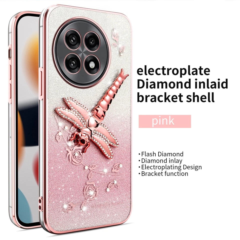 For OnePlus 13R, Fashion Bling Glitter Butterfly Stand Soft Clear Cover Case - Image 2 of 4