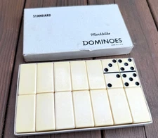 Vintage Puremco Marblelike Dominoes #616 White Standard Domino Set In Box