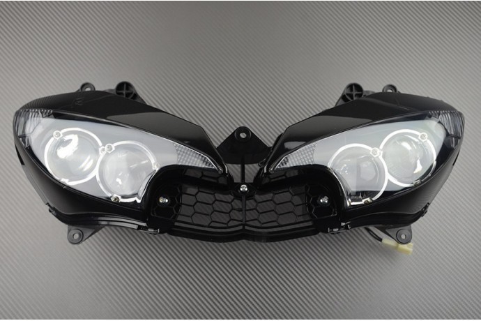 Optique de phare avant noir pour moto Yamaha YZF R6 modèles 2003 2004