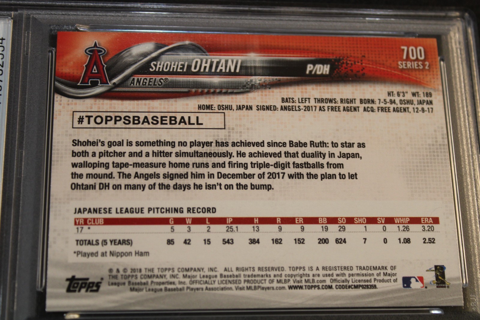 2018 Topps - Rookie - Pitching - Shohei Ohtani - Card # 700 - PSA GEM MINT 10 view 4