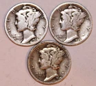 (3) Mercury Dimes - VG/Fine - 1934 1935 1938 - #4330ED