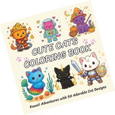 Cute Cats Coloring Book: Kawaii Adventures with 50 Adorable Cat Designs