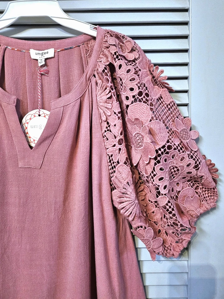 Top plisado de burbujas de ganchillo floral rosa malva 2XL Foto 2 de 3