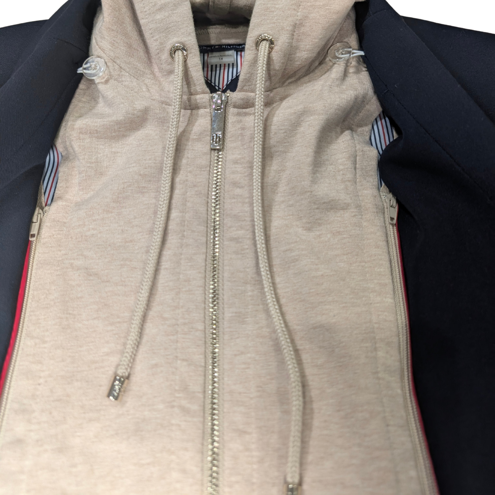 Tommy Hilfiger 2-in-1 Blazer Sz 14 Navy Blue Removable Hoodie Elbow Patches thumbnail 4