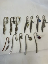 12 Pieces Different Vintage Metal Bookmarks With Beads And Charms Good Preowned