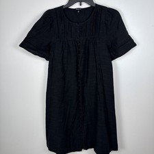 Madewell Black Shift Dress Size Small Pleated Button Front Boho Chic Peasant