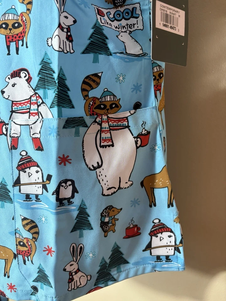 Dickies Women's Medical Scrub Top Sz M Be Cool Like Winter Animals  V- Neck NWT - Image 4 of 4