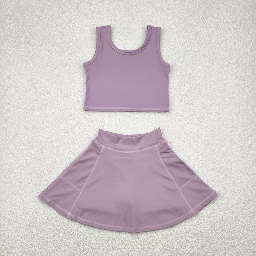 Kids Girls Athletic Wear Solid Color Sleeveless Tank Top Matching Skirt Set - Picture 10 of 12