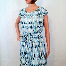 Guess Women's Blue Black White Chevron Belted Cap Sleeves Shift Dress Size 8