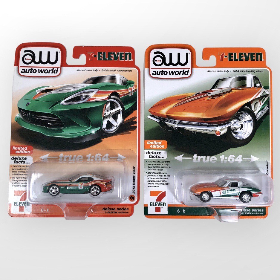 Auto World x 7-Eleven Dodge Viper & 1967 Chevy Corvette Set of 2
