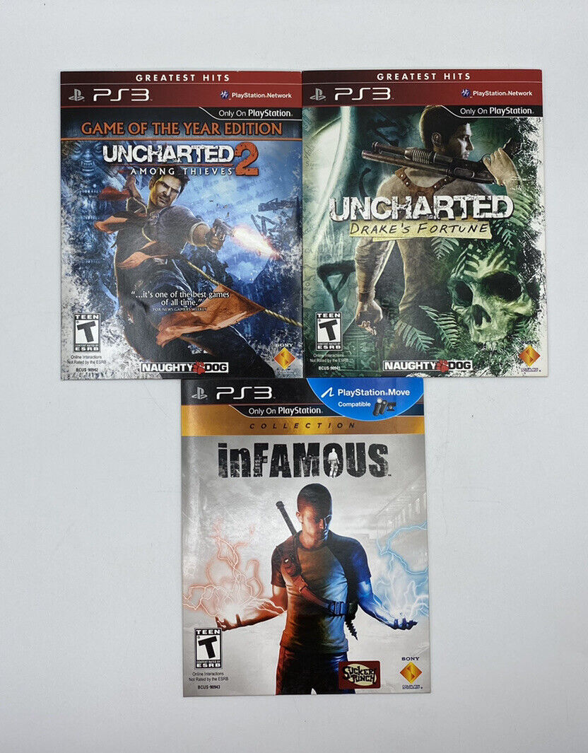 PS3 Lot of 3 Games Uncharted Uncharted 2 & Infamous Playstation 3