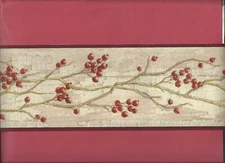 * WALLPAPER BORDER RUSTIC BERRIES BRANCHES PRIMITIVE COUNTRY NEW ARRIVAL CRAFT