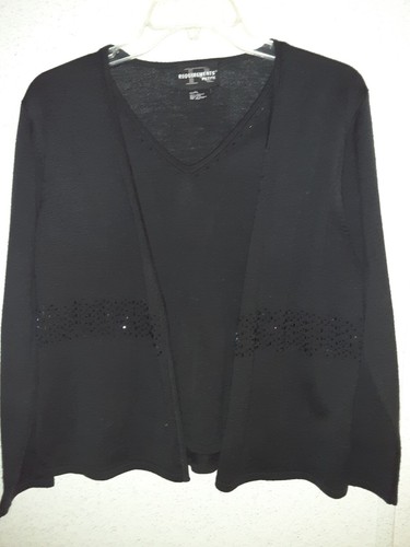 Requirements Petite Women's Size PL Black 2Fer Bead Accent Sweater - Picture 3 of 6