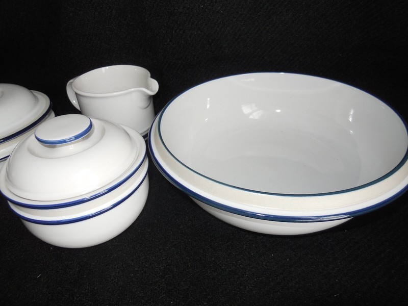 6  Mikasa New Avenues BLUE GLOW Butter Dish Sugar Creamer Casserole Cover Covers
