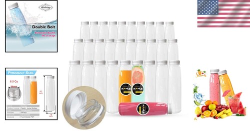 54 Clear Plastic Juice Bottles with White Tamper Caps, 7 oz - Food-Safe Choice - Picture 2 of 8