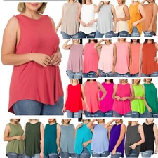 ZENANA 5536 PLUS Sleeveless Round Neck Tunic Tank top Hi-Lo Hem Sizes 1X 2X 3X