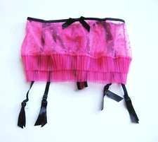A311 Native Intimates NEW Berry Pleated Mesh Skirt Removable Garter Belt Thong S