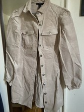 Women's Long Sleeved V Collar Neck Stretch Beige Colored Dress Size S
