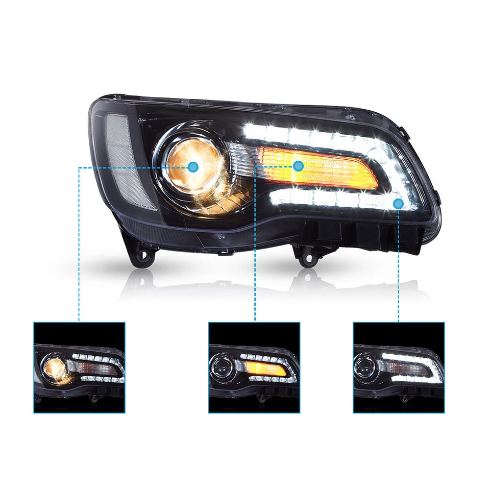 VLAND Pair 2011+ Chrysler 300 Blk LED Projector Headlights Driver+Passenger Side - Image 4 of 4