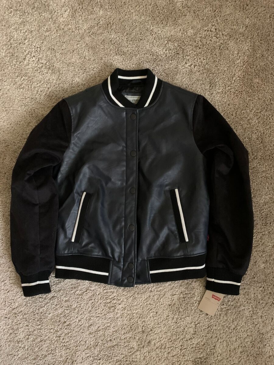 Levi's Mixed Media Varsity Faux Leather Bomber Jacket Black Levi's Mixed Media Varsity Faux Leather Bomber Jacket Black