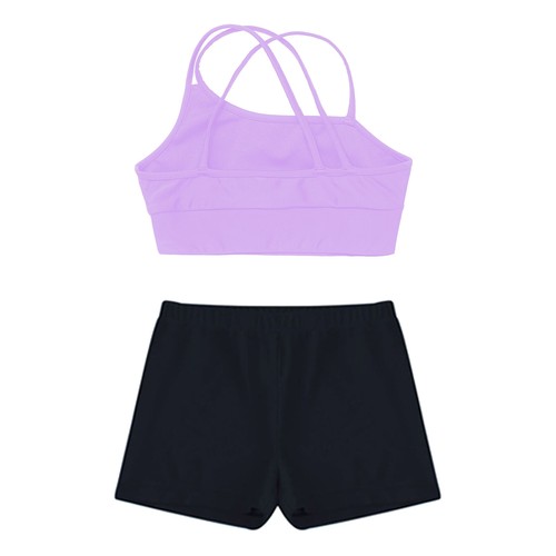 Girls Swimwear Summer Shorts Asymmetrical Dance 2 Pieces Crop Top Holiday Beach - Picture 60 of 70