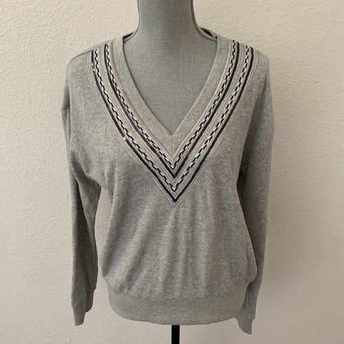 Anthropologie & Lagenlook grauer Pullover Damengröße Small S neu mit Etikett V-Ausschnitt Pailletten