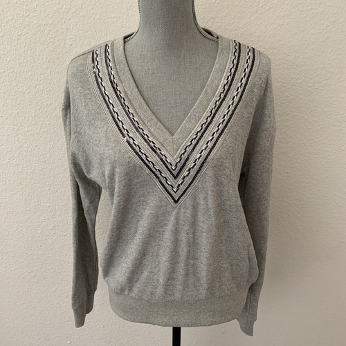 Anthropologie & Layered Gray sweater Women’s Size Small S New NWT V Neck Sequins - Afbeelding 1 van 9