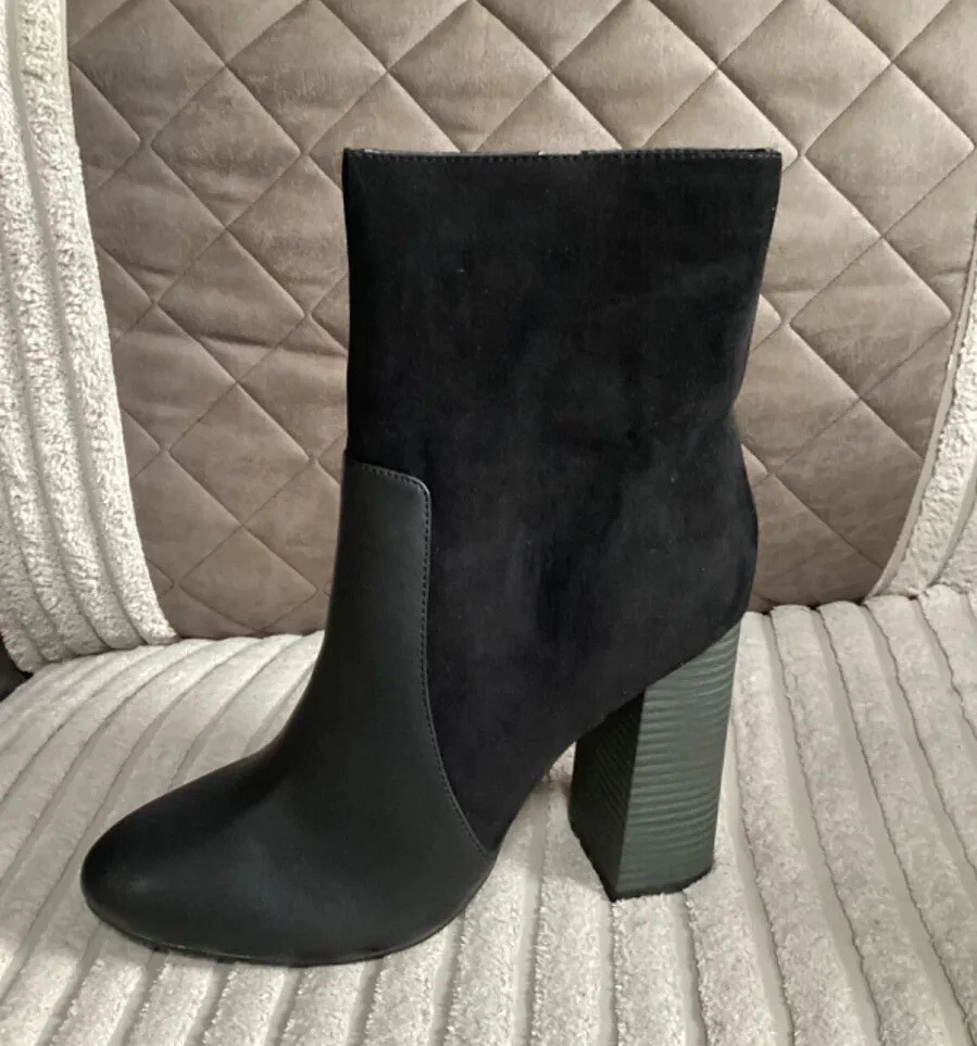 Anne Michelle Negro Imitación Cuero Tacón Alto Zapatos Botines Talla UK 7 Nuevo