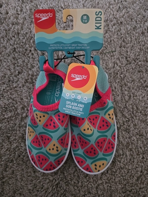 Speedo's Kids Size M 7-8 Water Shoes Teal With Watermelon Print "NEW"